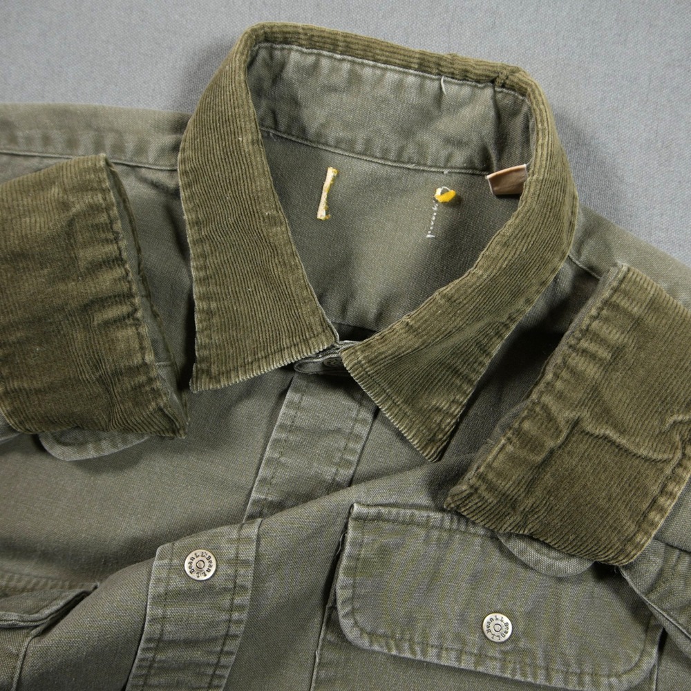 VTG USA LL Bean Canvas Corduroy Trim Men Shirt L 90s Field Work Cabin Overshirt